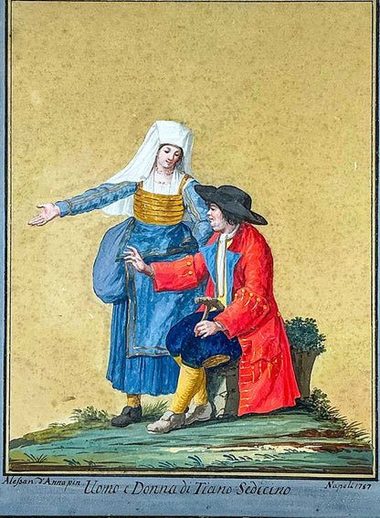 Alessabdro d' Anna. Italian Couple. Watercolor on Paper.