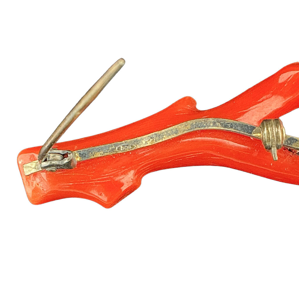 Red Coral Branch Brooch. Mediterranean. 800 silver pin. c. 1880-1920..