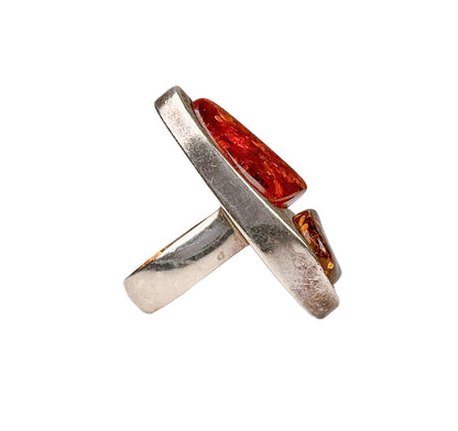 Modernist 925 Double Baltic Amber w/Insect Inclusion Ring.