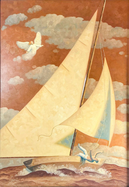 Robert Goldstrom. "Great Gold Angel." Oil on Panel.Signed Finished Work.