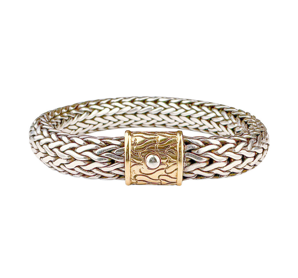 John Hardy 18kG & Sterling Silver Woven Bracelet 7.75"