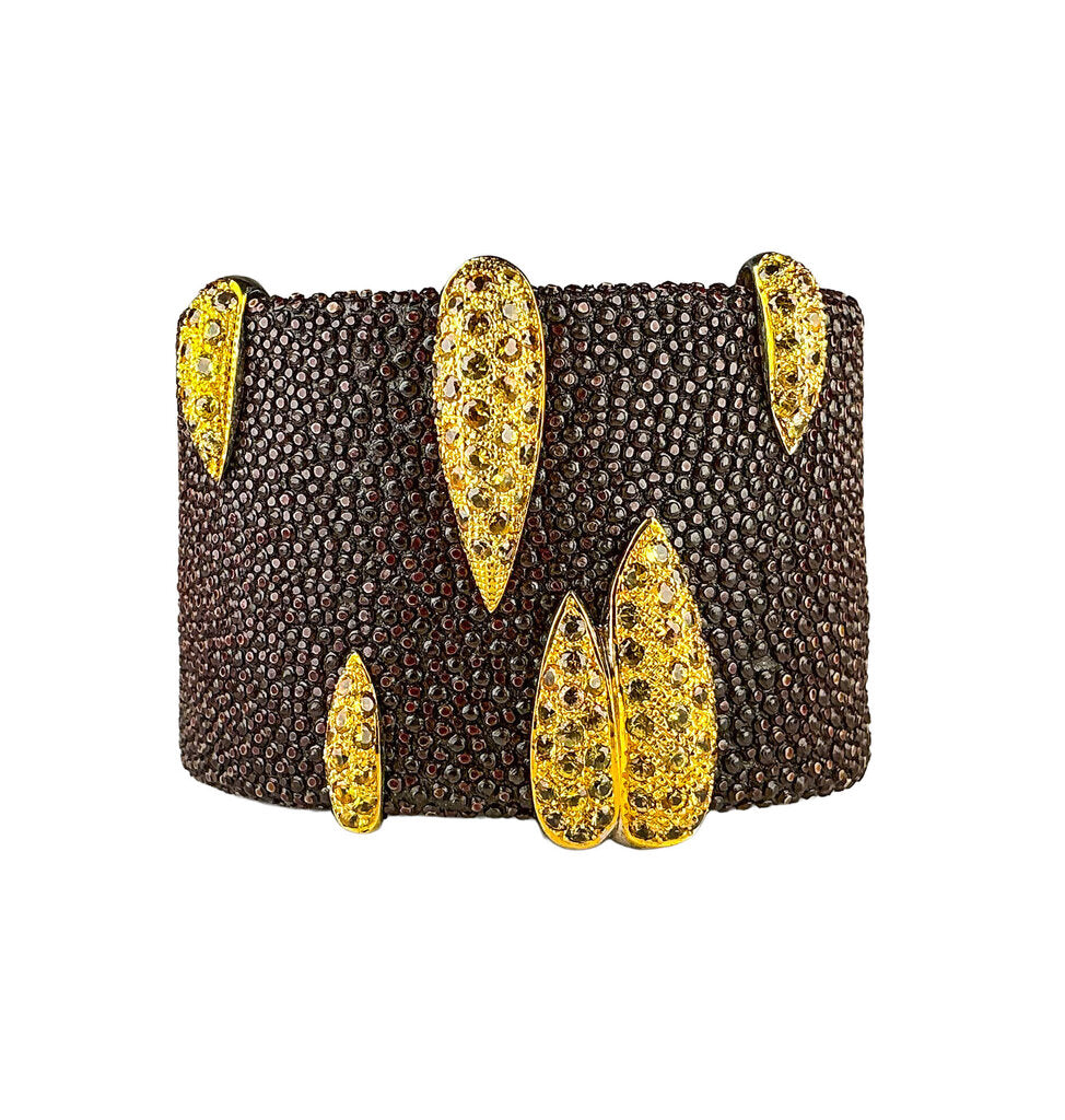 Galuchat (stingray skin) Cuff Bracelet w 18K Gold Plaques & Light Yelllow Sapphires