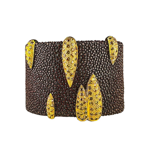 Galuchat (stingray skin) Cuff Bracelet w 18K Gold Plaques & Light Yelllow Sapphires