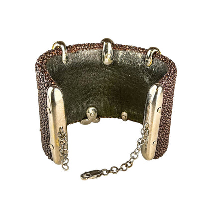 Galuchat (stingray skin) Cuff Bracelet w 18K Gold Plaques & Light Yelllow Sapphires