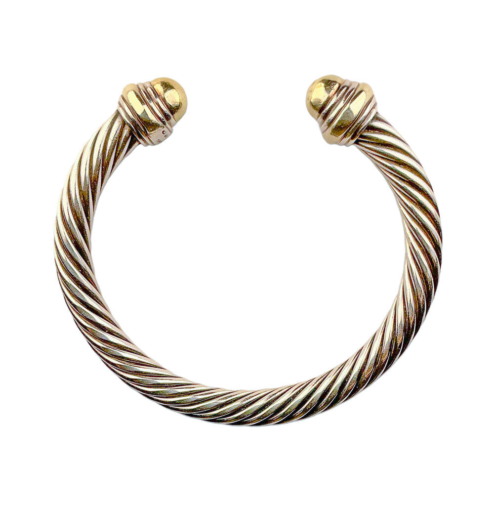 David Yurman Classic Cable Sterling Cuff w 14K YG Domes