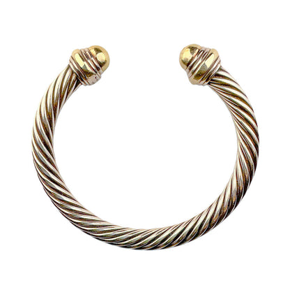 David Yurman Classic Cable Sterling Cuff w 14K YG Domes