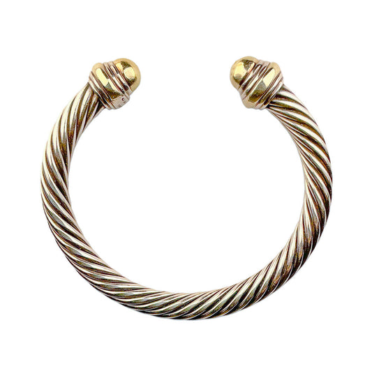 David Yurman Classic Cable Sterling Cuff w 14K YG Domes