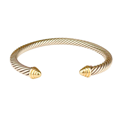 David Yurman Classic Cable Sterling Cuff w 14K YG Domes