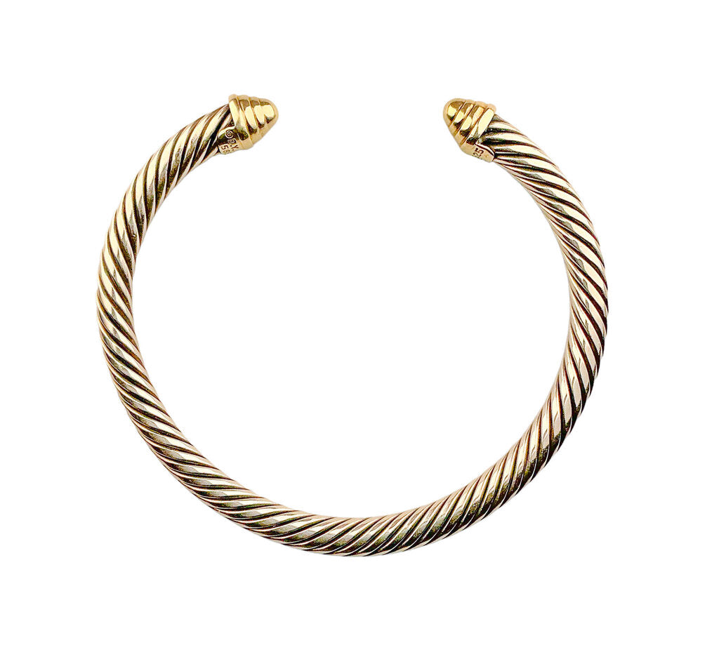 David Yurman Classic Cable Sterling Cuff w 14K YG Domes