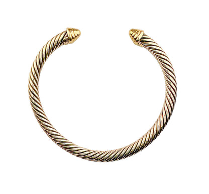 David Yurman Classic Cable Sterling Cuff w 14K YG Domes
