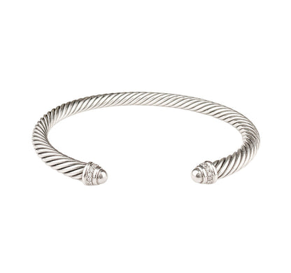 David Yurman Classic Cable Sterling Cuff w Pave Diamond Banded Domes