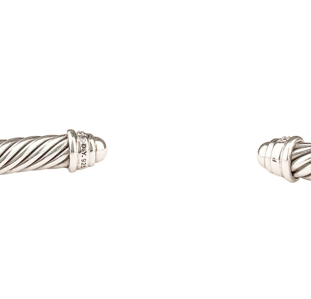 David Yurman Classic Cable Sterling Cuff w Pave Diamond Banded Domes