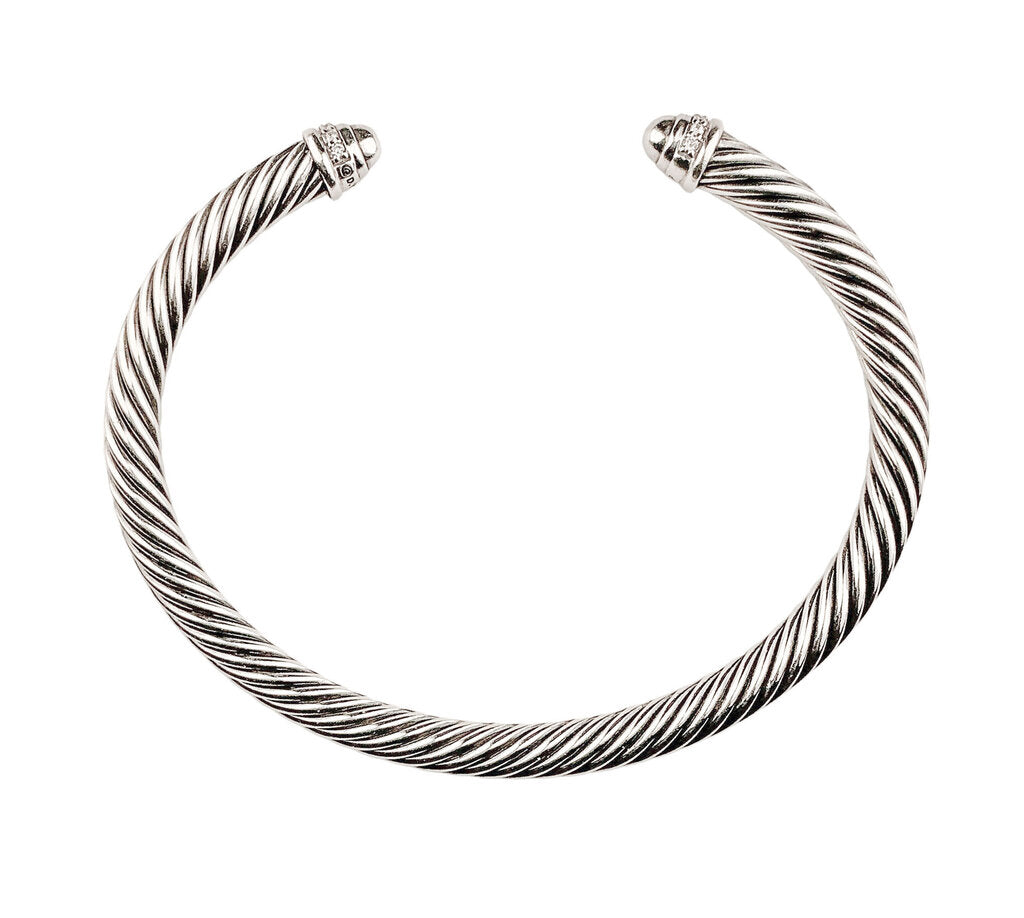 David Yurman Classic Cable Sterling Cuff w Pave Diamond Banded Domes