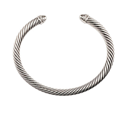 David Yurman Classic Cable Sterling Cuff w Pave Diamond Banded Domes