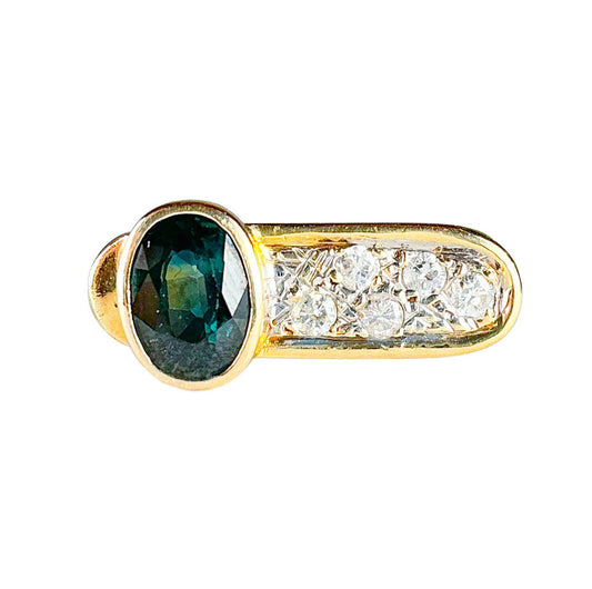 18K Gold Diamond & Oval Cut Montana Sapphire Ring