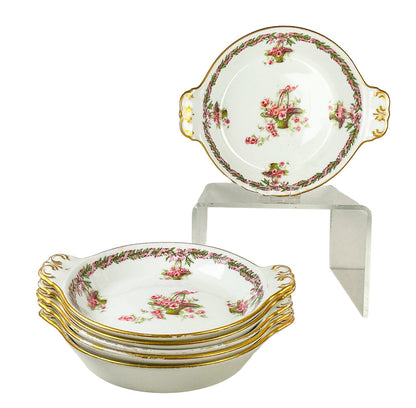 Limoges. Rose & Gilt Fruit Bowls (SET/6)