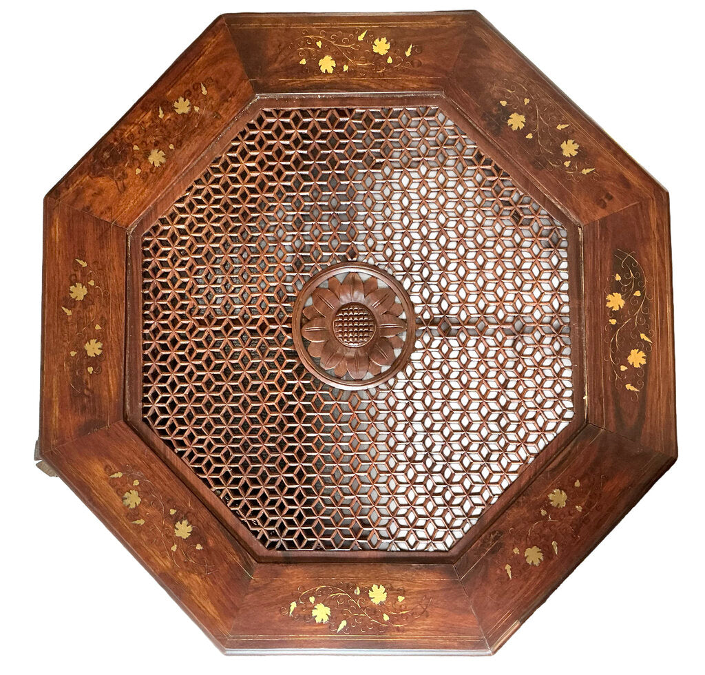 Octagonal Table from India w/Brass Inlay