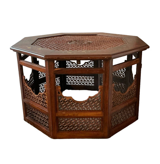 Octagonal Table from India w/Brass Inlay