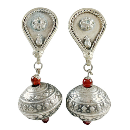 Silver-Tone Clip Earrings with Carnelian Beads