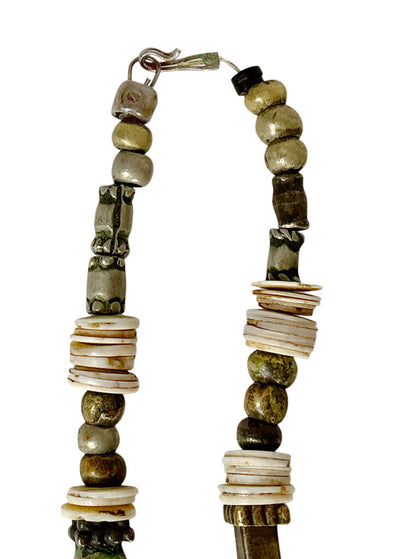 Morocco Necklace w/ Shell, Metal, Wood Beads & Bell