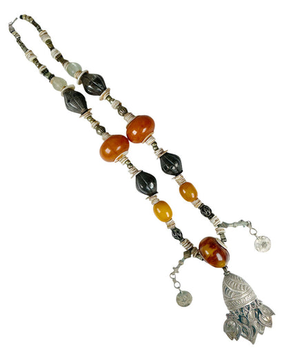 Morocco Necklace w/ Shell, Metal, Wood Beads & Bell