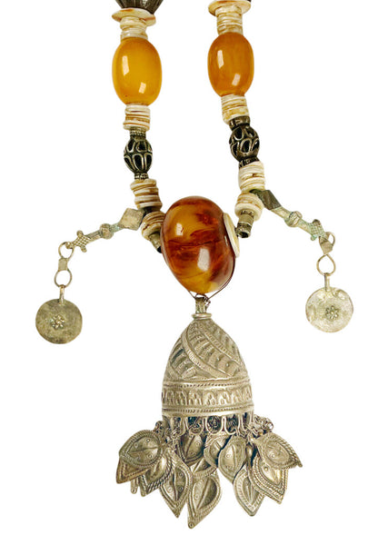 Morocco Necklace w/ Shell, Metal, Wood Beads & Bell