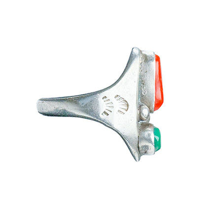 Silver, Turquoise, & Coral Am. Indian Ring