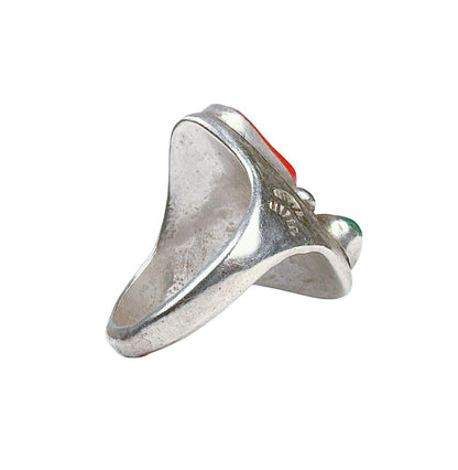 Silver, Turquoise, & Coral Am. Indian Ring