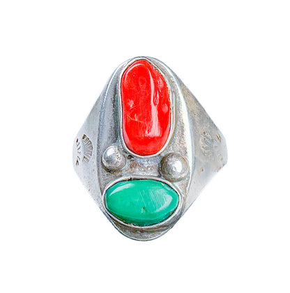 Silver, Turquoise, & Coral Am. Indian Ring