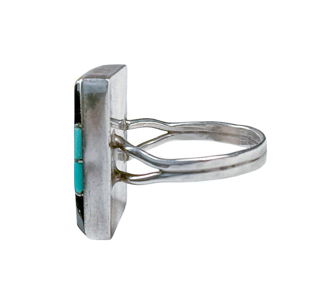 Turquoise, Silver, Jade, Pearl & Jet Ring