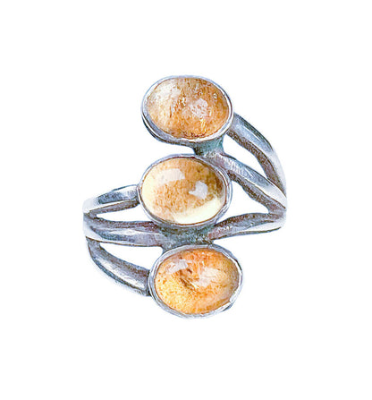 Silver & Semi Precious Yellow 3-Stone Ring