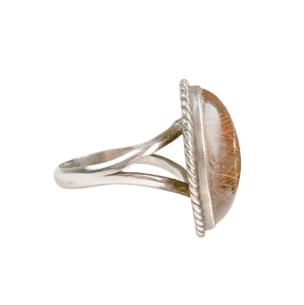 Oval Silver-Tone Ring w/ Stone