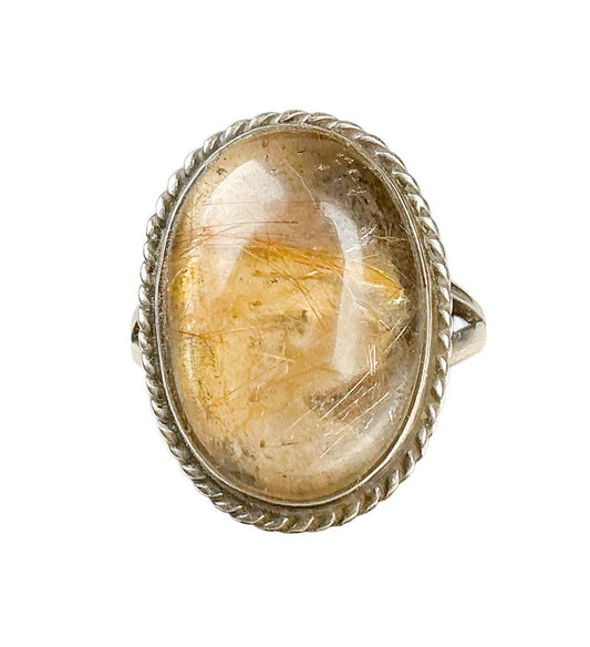 Oval Silver-Tone Ring w/ Stone