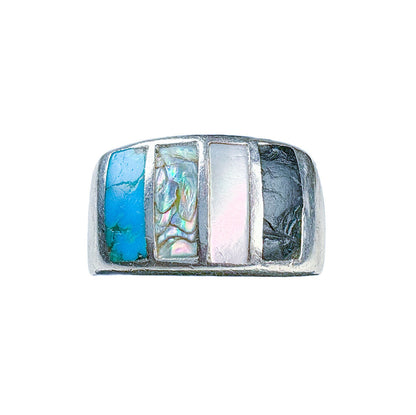 Turquoise, Jet, Silver, Shell & Pearl Bars Ring