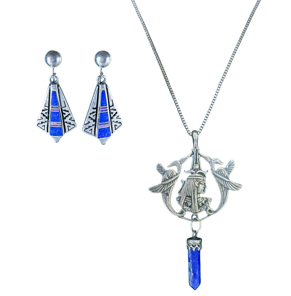 Egyptian Lapis & Silver Necklace & Earrings