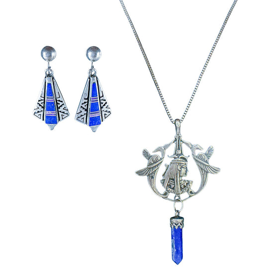 Egyptian Lapis & Silver Necklace & Earrings