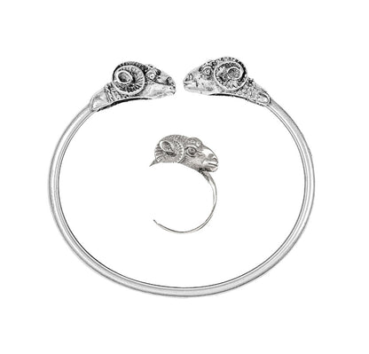 Sterling Egyptian Ram's Head Ring & Torque Bracelet