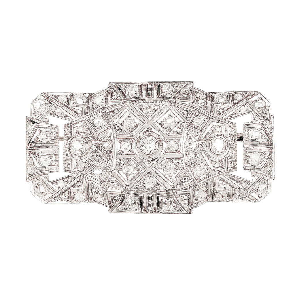 Vintage Platinum Art Deco Brooch set w Diamonds