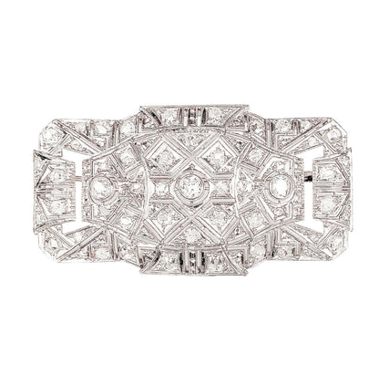 Vintage Platinum Art Deco Brooch set w Diamonds