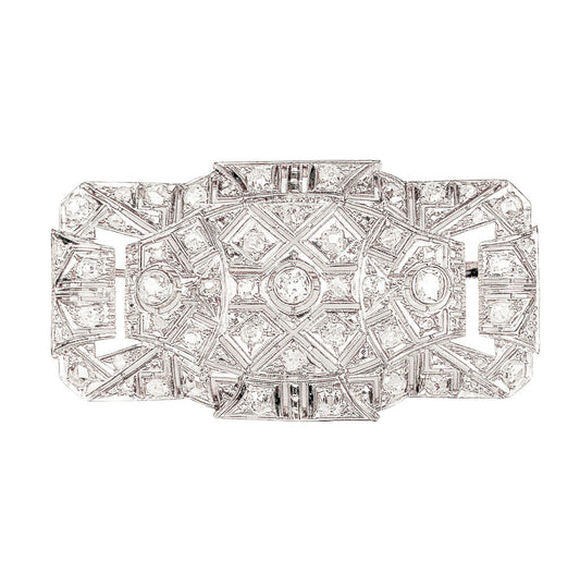 Vintage Platinum Art Deco Brooch set w Diamonds