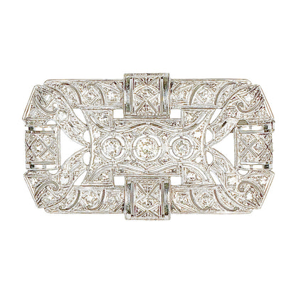 Vintage Platinum Art Deco Brooch set w Diamonds