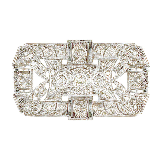 Vintage Platinum Art Deco Brooch set w Diamonds