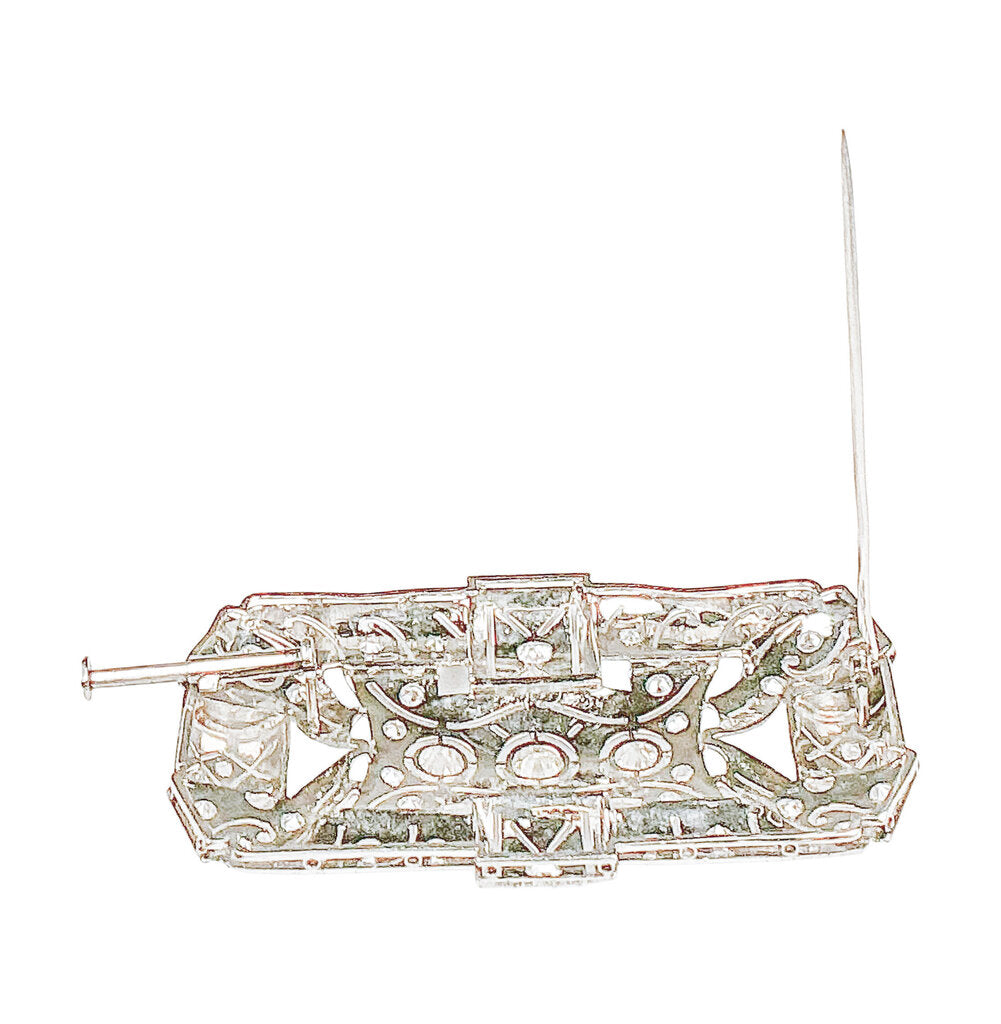 Vintage Platinum Art Deco Brooch set w Diamonds