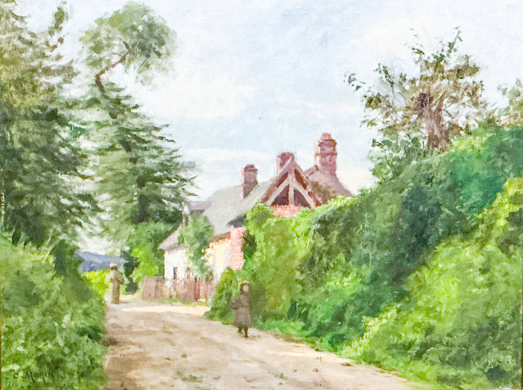 C. Morin. French Countryside Home. Oil on Board.