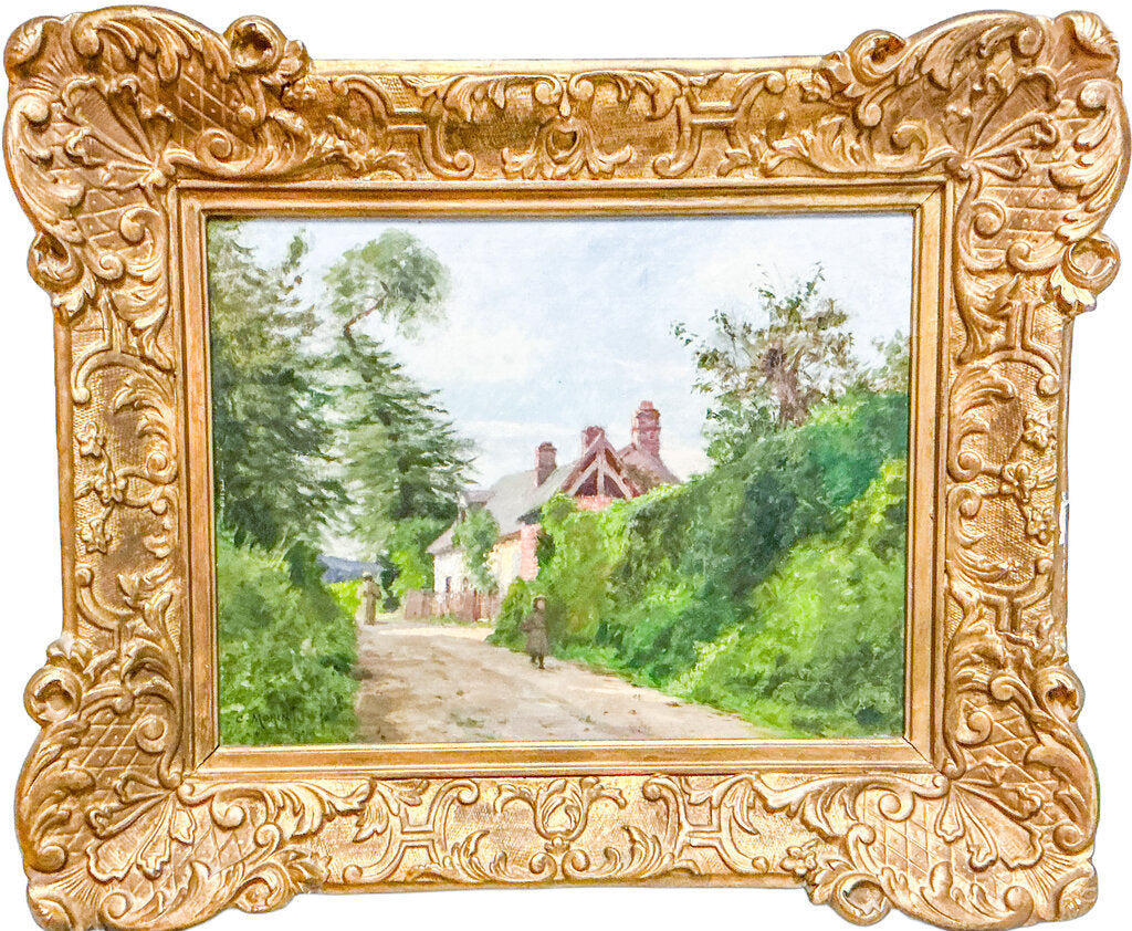 C. Morin. French Countryside Home. Oil on Board.