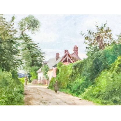 C. Morin. French Countryside Home. Oil on Board.