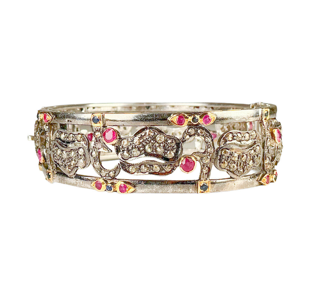 Sterling Bangle set w/ Rubies, Sapphires, & Diamonds