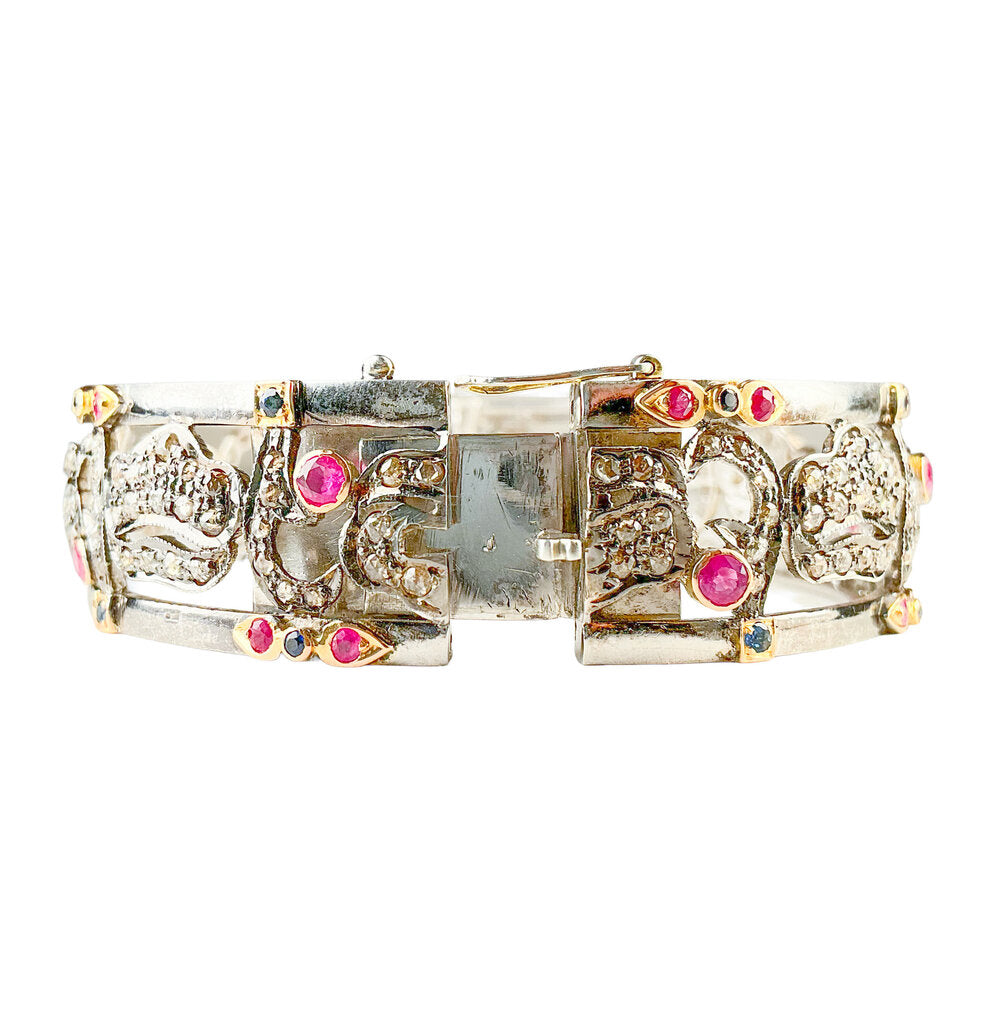 Sterling Bangle set w/ Rubies, Sapphires, & Diamonds