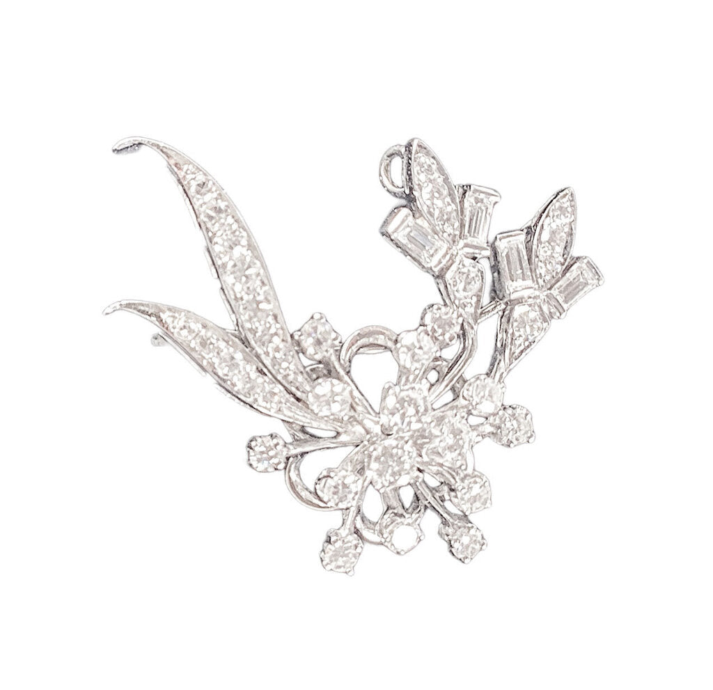 14K WG & Diamond Floral Spray Brooch