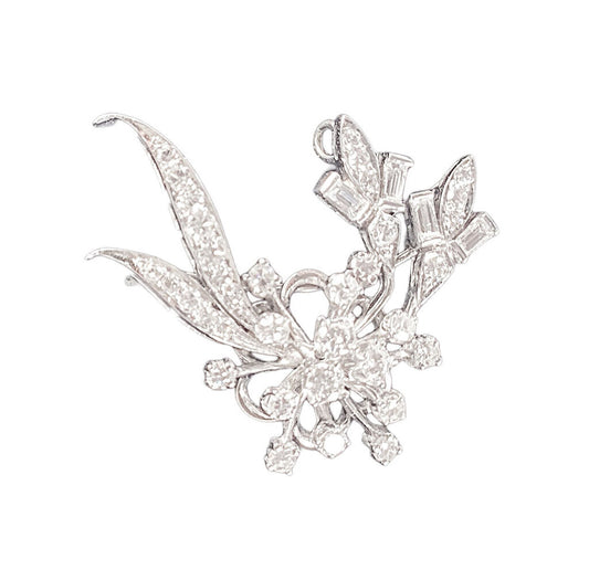 14K WG & Diamond Floral Spray Brooch